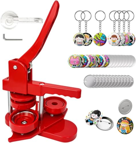 58 mm Buttonmaschine Set mit 100 Button-Rohlingen, 100 Schutzfolien, 30 Kühlschrankmagneten, 10 Schlüsselanhängern, 10 Flaschenöffnern und Kreisschneider – Button Maker Maschine für DIY Anstecker