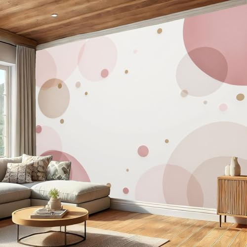 Fototapete Minimalistischer Stil, Aquarell Rund Vliestapete Tapete für Wohnzimmer Wanddekoration, Rosa Wandtapete für Schlafzimmer Kinderzimmer Wanddeko Fototapete 250 x 175 cm