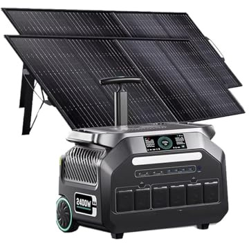 Centrale Solaire IEE 2400W 2048Wh 4x2400W (surtension 5KW), Chariot À Main Onde Sinusoïdale Pure Avec 2 Panneaux Solaires Portables 200W Recharge Ultra Rapide