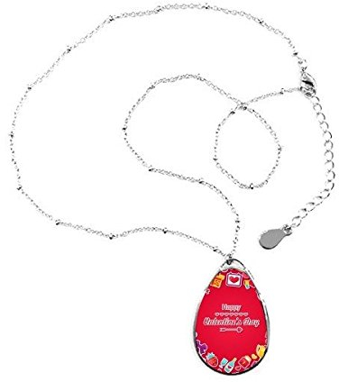 DIYthinker Red Happy Herz-Bogen-Ring-Erdbeere Love Letter Kuchen Donuts Illustration Muster Teardrop-Form-Anhänger Halskette Schmuck mit Kette Dekoration