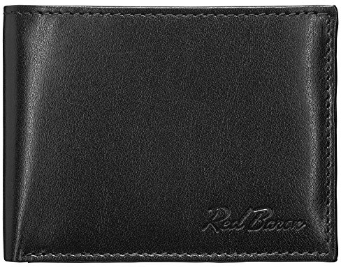Geldbeutel Männer Leder Schwarz mit Münzfach - Red Baron Portemonnaie Geldbörse Herren klassisches Design - mit Fach für EIN Einkaufswagenchip RB-WT-003-03