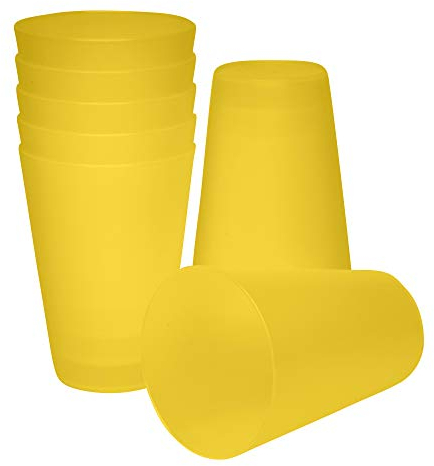 S&S-Shop 20 vasos de plástico duro, 400 ml, amarillo, ecológicos, reutilizables, vasos de cóctel, camping, vajilla infantil, JGA, vasos apilables, vasos para fiestas, vasos de plástico
