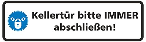 Aufkleber, Kellertür Bitte Immer abschließen!, Hinweisschild, 6 x 20 cm