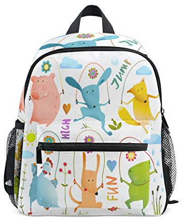 My Daily Kinder-Rucksack, Springseil, Hund, Frosch, Kaninchen, Schwein, Henne, Fuchs, Kindergartentaschen für Vorschulkinder, Mehrfarbig, 12 x 10 x 6 inches