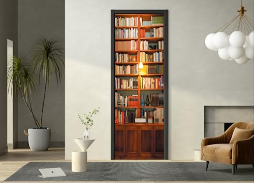 FLFK Adesivi per porte 3D Stacca e attacca 77x200cm(Set di 2 fogli) - Libreria retrò Carta da parati autoadesiva per pareti e porte poster per la camera da letto e il soggiorno
