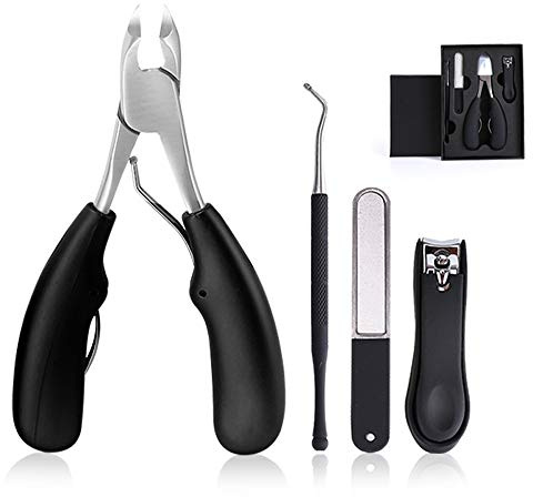 Hexint 4pcs Toenail Clippers for Thick or Ingrown Toenails Stainless Steel Podiatrist Tool Strong Big Hard Nails Scissors Clipper Lifter File Kit