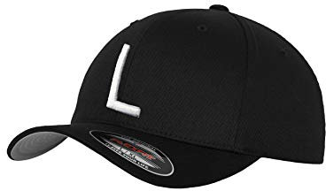 GIDUTEX Flexfit Original Schwarze Basecap Baseball Cap Wooly Combed Mütze inkl. Initial Buchstaben in 3D Stick weiß (S/M, L)