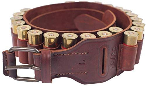VlaMiTex J45 Cartuccera Calibro 20 per 22 Cartucce da Caccia in Pelle, Marrone (J45, L Taille 103-123)