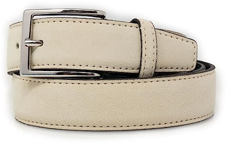 Emila Cintura scamosciata beige chiaro uomo cinta camoscio artigianale casual 3,5 cm con fibbia per jeans abiti da ragazzo made in italy belt classica elegante 105cm Vera Pelle Beige chiaro