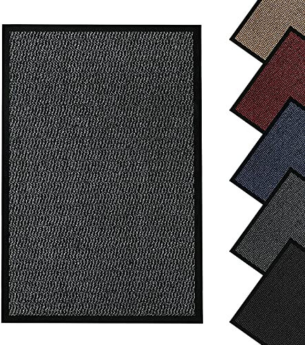JKZ RUG AND DOORMATS Door mat heavy duty non slip indoor/outdoor Kitchen hall floor mat washable light weight barrier rubber mats (Grey, 40x60)