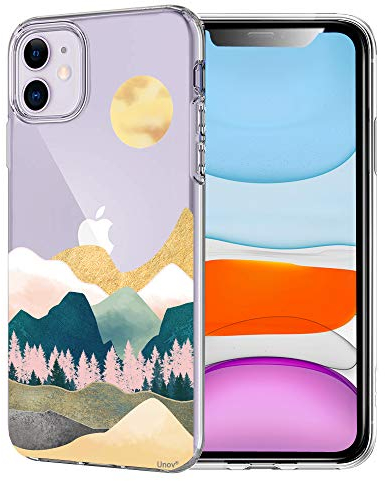 Unov Hülle Kompatibel mit iPhone 11 Hülle klar Transparent Schlanke Schutzhülle Weich TPU Stoßstange Geprägtes das Muster Stoßdämpfung 6.1 Zoll (Sierra Berge)