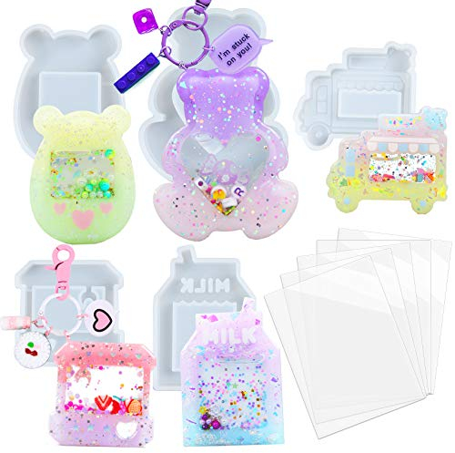 Resin Shaker Moulds Set Epoxy Jewellery Casting Supplies Claw Machine, Dessert Truck, Game Console, Bear, Milk 5 Silicone Trays with 5 Seal Films