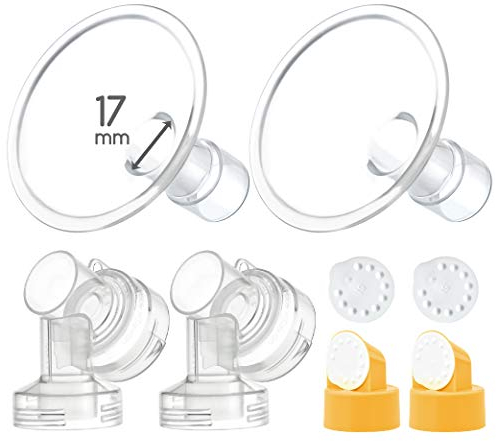 Maymom 17 mm 2X Two-Piece Breastshield, 2X Base Connector w/Valve and Membrane Compatible with Medela Breast Pumps; Small Shield (17mm)