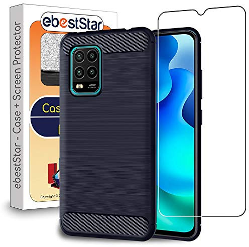 ebestStar - Funda para Xiaomi Mi 10 Lite, Carcasa Capa Protectora Carbono TPU, Antigolpes, Azul Oscuro + Cristal Templado