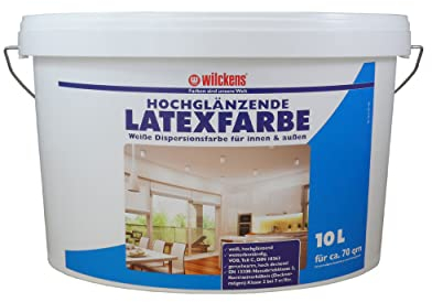Wilckens LatexfarbeWeiß hochglänzend Dispersionswandfarbe | Wetterbeständige Kunststoff-Latexfarbe für strapazierfähige Innenanstriche | 10 Liter