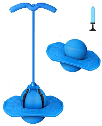 Christoy Pogo Jumper with Handle and Ball Pump, High Jump Toy Bounce Jump Trick Board Pogo Bouncing Ball Safe and Fun Pogo Stick for Kids Boys Girls and Adults (Blue)