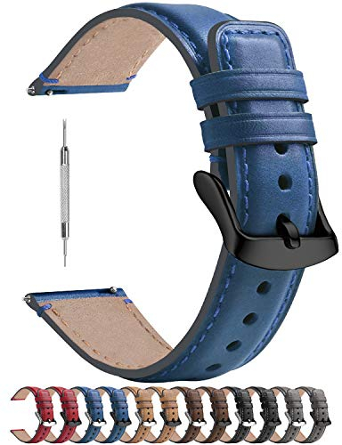 Fullmosa Bracelet de Montre en Cuir, Compatible avec amsung Gear S3 Classic;Samsung Gear S3 Frontier;Samsung Galaxy Watch 46mm, 22mm Bleu+Boucle Noir