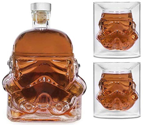 Bkuter bottle Whiskyflasche Karaffe Dekanter, Whiskygläser,Whisky Karaffe für Whisky, Likör, Scotch, Wodka und Wein, 1 * Stormtrooper Flasche (750 ml) mit 2 Gläser (150ml)