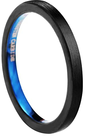 GALANI Frauen Schwarzer Ehering 2mm Wolframcarbid Verlobungsband Ring Größe 52(16.6)