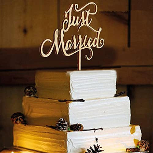 Miss-shop Just Married Cake Toppers,Hochzeit Kuchen Topper Holz Tortentopper für Party Hochzeitsgeschenk Jahrestag Kuchen Dekoration