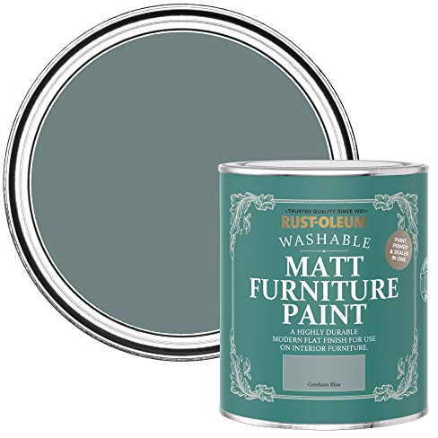 Rust-Oleum Peinture Bleue Mate & Lessivable pour Meubles, Finition Mate - Bleu Gris 750ml