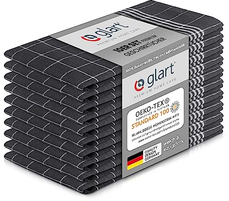Glart 48GI2 10er Set Geschirrtücher Küchentücher, 50x70 cm, 100% Baumwolle Oeko-TEX Standard 100, grau, vorgewaschen, Tücher für Küche und Abwasch