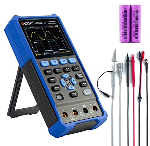 OWON HDS2102s Oscilloscopio palmare, Multimetro digitale da 20000 conteggi, digitale 2 canali 3 in 1 Tester universale, generatore a 1 canale 100Mhz larghezza di banda USB con display LCD 3,5 pollici