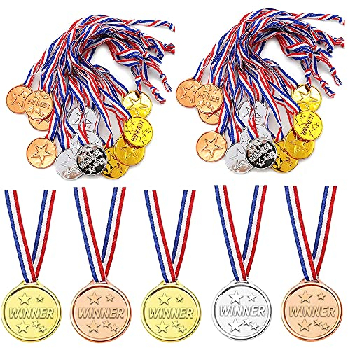 SECALIFE 60 Stück Gewinnermedaillen, Gold Silber und Bronze Medaillen für Kinder Gewinner Kunststoff Medaillen Auszeichnungen für Schule Sport Tag oder Mini Olympia Event Party Dekorationen
