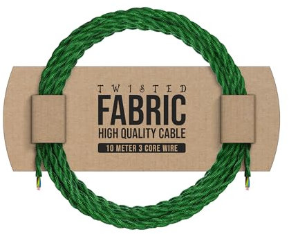 10 Meter Vintage 3 Core Twisted Electric Cable Fabric Covered Wire Italian Braided 0.75 mm Electrical Cable Flexible Wire for Lighting Other Appliances (Green)