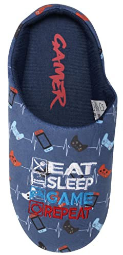 Gamer for Life Mens/Kids Mule Slippers - Novelty Gaming Controller Design - Memory Foam Insole - Gamer Gift, Gamer Beats Adult Blue, 7/8 UK