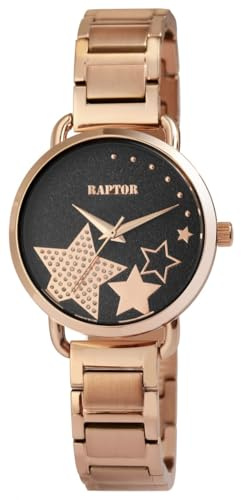 Raptor Shienne Damen-Uhr Edelstahl Faltschließe Analog Quarz RA10242 (roségoldfarbig)