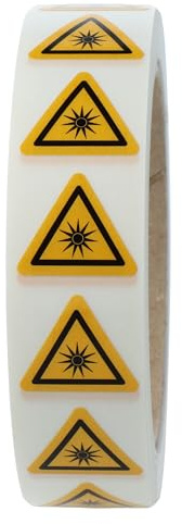 Labelident Warnaufkleber W027 - Warnung optische Strahlung - Seitenlänge: 25 mm - 1.000 selbstklebende Warnzeichen 1 Rolle/n, Polyethylen