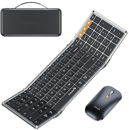 ProtoArc XKM01 Faltbare Tastatur und Maus | Full-Size Bluetooth Tastatur Klappbar mit Ziffernblock | 2.4G+Dual Bluetooth Klapptastatur US-Layout Windows/Mac/Android - Space Grau