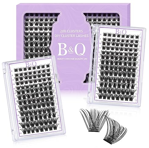 Wimpern Einzeln 208 PCS B&Q DIY Lash Clusters für Anfänger Wiederverwendbare Wimpernbüschel Einzelwimpern für Wimpernverlängerung zu Hause Individual Lashes Wimpern Extension(D-8-16MIX,B02+B02)