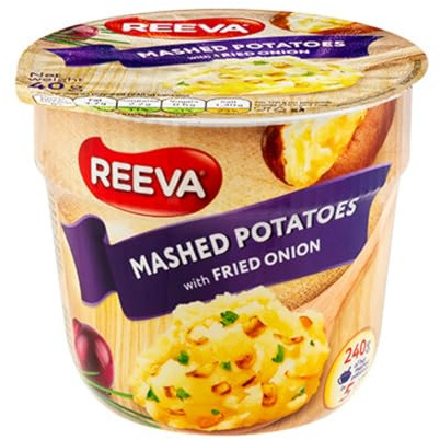 Reeva Mashed Potato Pots Halal Certified Instant mashed Potatoes 40g (Pack of 6) + FabFinds Mug (Onion)