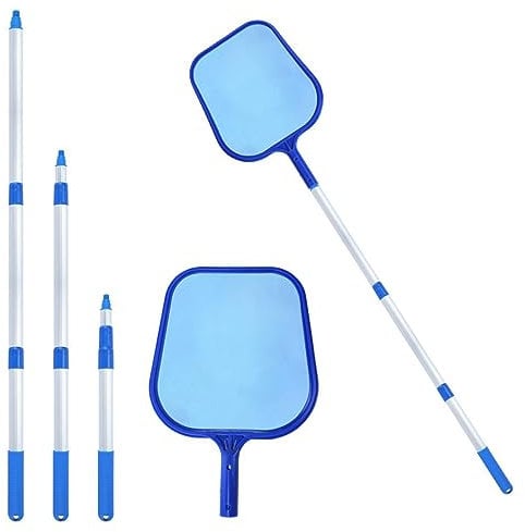 Threaded Telescoping Pool Skimmer Net - Leaf Skimmer with 3-Section Aluminum Telescopic Pole, Fine Mesh Leaf Skimmer Net for Aquarium,Fountain,Hot Tub,Spa Fish Tank,Ponds,Swimming Pool Cleaning