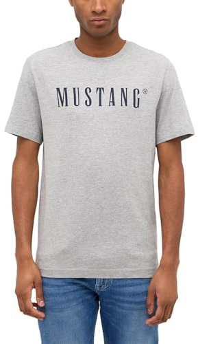 MUSTANG Herren T-Shirt Austin - Regular Fit S-3XL Weiss Schwarz Gün Beige Rot Grau Baumwolle, Größe:L, Farbe:Mid Grey Mélange 4140