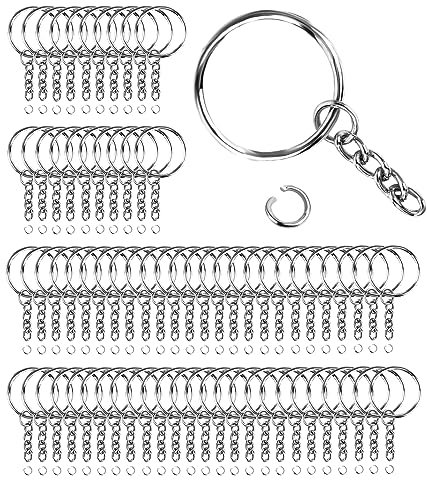 Lot de 70 porte-clés de 25 mm avec chaîne - Anneau fendu DIY - Kit de bricolage - Pour travaux manuels, fabrication de bijoux - Argent