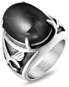 Epinki Ehering Herren 21.6MM, Adler mit Achat Ehering Herrenring Trauringe, Schwarz Edelstahl Ring, Gr.62 (19.7)
