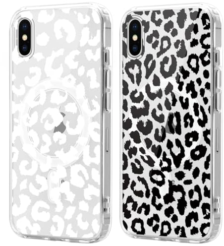 Xylota 2 Stück Magnetisch Hülle für iPhone X/XS 5.8 '' [Kompatibel mit MagSafe], Leopard Muster Mädchen Aesthetic Design Klare Handyhülle, TPU Stoßfeste Transparent Schutzhülle für iPhone X/XS