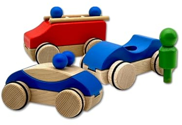 Jamso Design PuzzleMobil Holzauto Bauset im Stoffbeutel mobiler Bauspaß Spielset Holz Baukasten Holzpuzzle Taufgeschenk