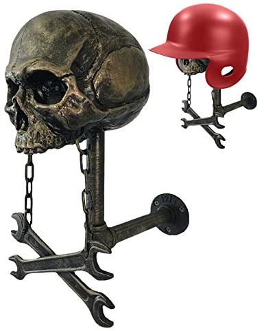 2 Motorrad Schädel Helmhalter - Motorrad Totenkopf Helmhalter | Halterung Wand Motorcycle Skull Helmet Holder | Resin Crafts Wandmontierter Schädel-Helmhalter Für Fahrrad, Baseball- Und Rugby-Helm