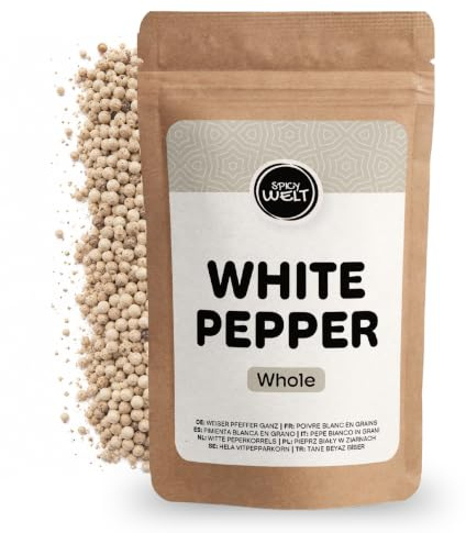 Spicy Welt Poivre Blanc Entier (500g) – Grains de Poivre Blanc pour Moulin | Idéal Poisson, Volaille, Sauce Crème & Béchamel | Saveur Fine & Assaisonnement Discret | 100% Naturel, Sans Additifs