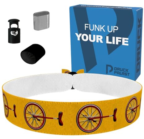 Einrad gelb Stoffarmband - Handgefertigtes Unisex Armband für Damen und Herren - Wasserfest & Verstellbar - Minimalistischer Schmuck für Festivals und den Alltag