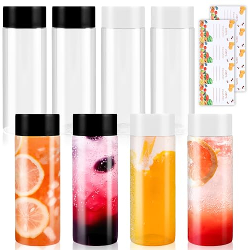 XIANGLONGY 8 PCS 300ml Juicing Bottles, PET Plastic Juice Bottle with lids, Transparent Empty Sensory Bottles, Reusable Juice Bottle, Suitable for Milk and Various Homemade Drinks