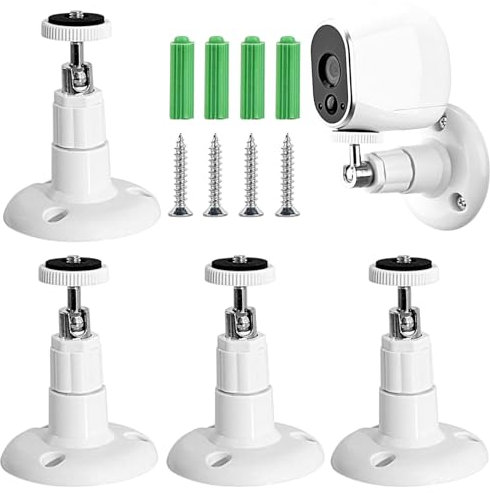 SPOKKI 4pcs Camera Mount with Accessories, White Camera Wall Mount with Screws For Arlo Camera, 360 Degree Adjustable Ring Camera Mount for Indoor/Outdoor Use