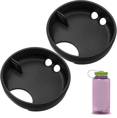Axlksia Silicone Splashguard (2 Pack) - BPA-Free, Wide Mouth for Nalgene Water Bottles, Sports-Water-Bottle-Accessories, Black, Food-Grade Material, Safe & Durable