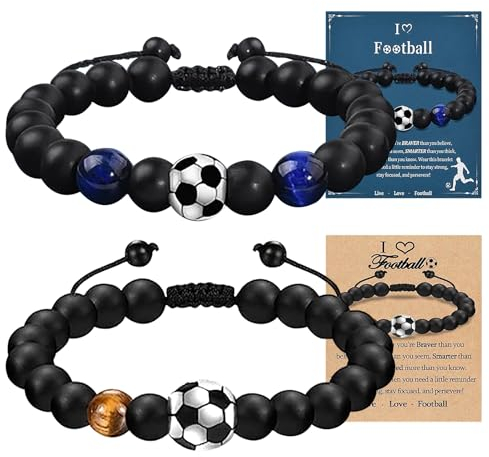 Fußball Armbänder für Kinder, Sport Party Mitgebsel, Verstellbare Geflochtene Freundschafts Armbänd, Fussball Geburtstags Geschenk Schmuck für Mädchen und Jungen (Schwarz)