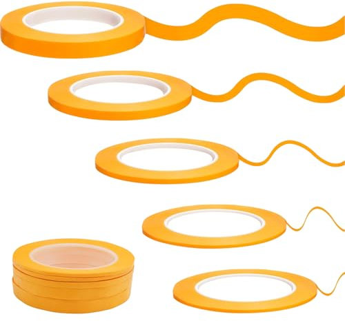 5 Rouleaux Ruban de Masquage Peinture, 3/5/10/12 mm x 50 m Tapes - Ruban Vinyle pour Masquage de Précision, Orange Adhesif de Masquage Peinture Imperméable, pour Peinture Voiture Bricolage Artisanat