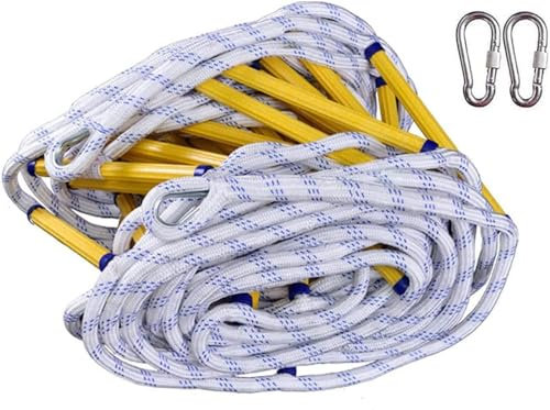 Feuerleiter, Feuerleiter, Strickleiter, Strickleiter, Fluchtstrickleiter, Notfall-Feuerleiter mit Haken, schwer entflammbare Sicherheitsseilleiter (Größe: 15 m)